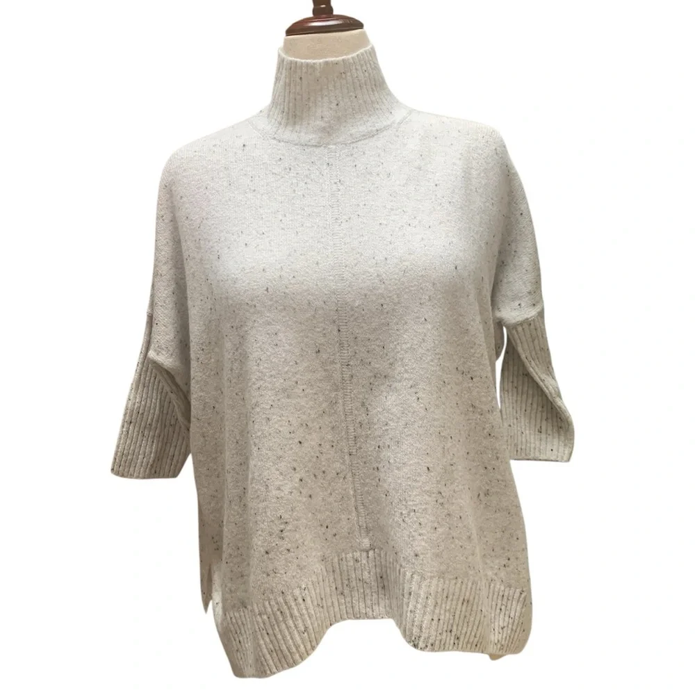 LOFT Cozy Warm Soft Oversized Speckled Cream‎ Turtleneck Sweater Poncho Size XSP